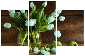 Obraz modrých tulipánov vo váze (90x60 cm)