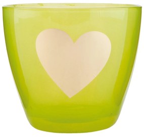 Zelený svietnik na čajovú sviečku so srdiečkom - Ø 9 * 8 cm