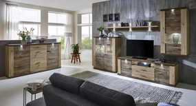 Obývacia stena Grande, dub artisan / dub Ribbeck, s osvetlením