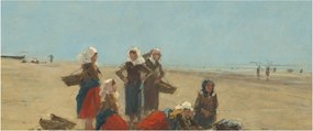 Obraz - Eugène Boudin, Women on the Beach at Berck, reprodukcia (120x50 cm)