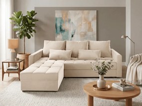 Krémová rozkladacia rohová pohovka ZENOVA 220x140 cm, obojstranná