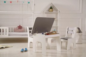 Detský stolík a dve stoličky so šuflíčkami v šedom odtieni