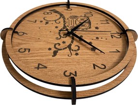 Drevené nástenné hodiny Sova na vetve – dubový dekor, tichý chod | SENTOP HDF0573-OAK