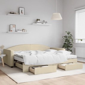 Rozkladacia denná posteľ so zásuvkami krémová 90x200 cm látka 3197246
