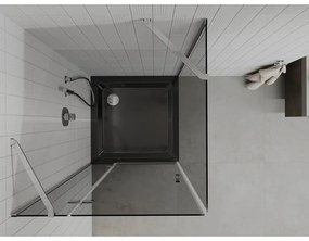 Mexen Roma, sprchový kút s krídlovými dverami 90 (dvere) x 90 (stena) cm, 6mm šedé sklo, chrómový profil + slim sprchová vanička čierna + chrómový sifón, 854-090-090-01-40-4070
