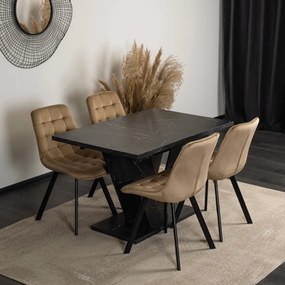 Rozkladací jedálenský stôl CLARK – čierny mramor, 120–160 cm