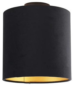 Stropné svietidlo s čiernym a zlatým zamatovým tienidlom 25 cm - Combi Black