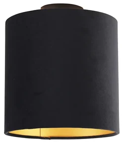 Stropné svietidlo s čiernym a zlatým zamatovým tienidlom 25 cm - Combi Black