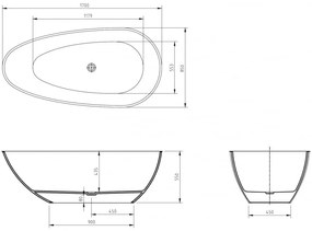 Mexen Glass Denim, voľne stojaca priesvitná vaňa 170 x 85 cm, chrómová zátka, 58061708507