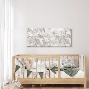 Obraz - Tropické rastliny na stene v šedej (120x50 cm)