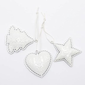 DECOLED Závesná kovová dekorácia, sada: hviezda, srdce, strom 7 cm