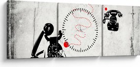 Obraz - Kresba telefónu na štýl Banksyho (s hodinami) (90x30 cm)