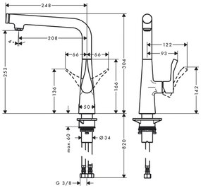 Hansgrohe Metris Select, páková drezová batéria 260, vzhľad nerezový 14847800