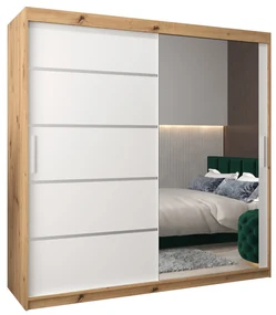 Šatníková skriňa 200 cm so zrkadlom Verika 2 200 (dub artisan + biela). Vlastná spoľahlivá doprava až k Vám domov. 1064221