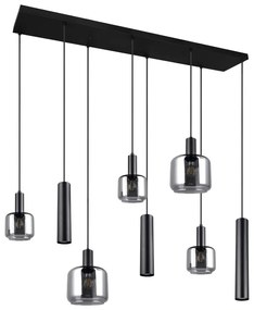 Čierne závesné svietidlo s kovovo-skleneným tienidlom Mataro – Trio