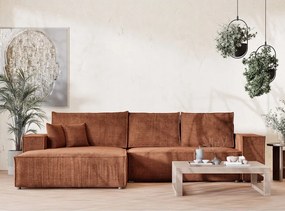 Ženilková rozkladacia/s úložným priestorom rohová pohovka v medenej farbe (ľavý roh/s leňoškou) Maze – Maison de Rêve