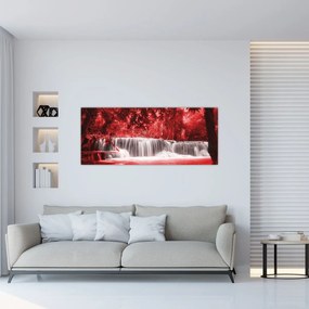 Obraz - Červený, vodopád (120x50 cm)