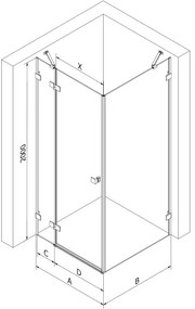 Mexen Lunar, výklopný sprchový kút ľavý 85 x 70 cm, 8mm číre sklo, čierny profil, 834-085-070-70-00-L