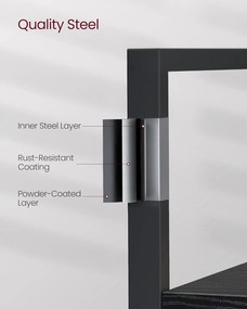 Knižnica so 14 policami s kovovým rámom, polica na knihy,  24 x 158 x 166 cm, čierna