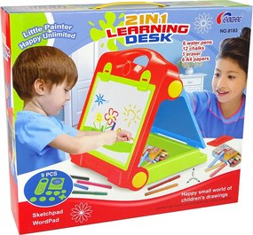 LEAN Toys Obojstranná skladacia tabuľa 2v1 v kufríku na kriedu a fixky