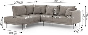 Taupe ženilková rohová pohovka (ľavý roh/do L) Mauris – Ropez