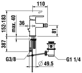 LAUFEN H3410810041141 - Bidetová batéria + výpusť s prepadom LUA chróm lesk