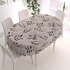Biante Bavlnený oválny obrus Sandra SA-437 Popínavé listy na sivom 140x220 cm