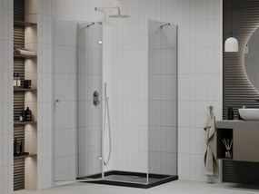 Mexen Roma, sprchový kút s krídlovými dverami 100 (dvere) x 80 (stena) cm, 6mm číre sklo, chrómový profil + slim sprchová vanička čierna + chrómový sifón, 854-100-080-01-00-4070