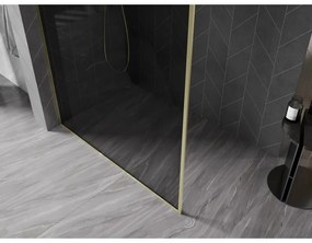 Mexen Kioto-XF, sprchová zástena s rámom 150 x 202 cm, 10mm šedé sklo, zlatý matný profil, 800-150-104-55-40-X