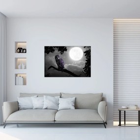 Obraz - Nočná sova, fialová sova (90x60 cm)