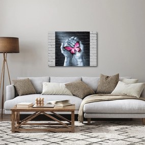 Obraz - Ružový motýľ v stene (70x50 cm)