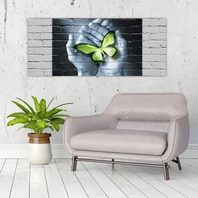Obraz - Zelený motýľ v stene (120x50 cm)