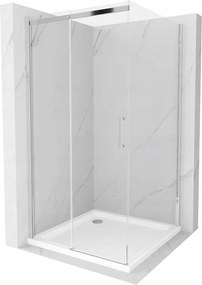Mexen Omega, sprchovací kút s posuvnými dverami 100 (dvere) x 100 (stena) cm, 8mm číre sklo, chrómový profil + slim sprchová vanička 5cm, 825-100-100-01-00-4010