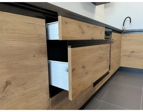 Kuchynská linka MARINA 180 cm dub craft/lesklá čierna