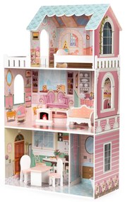 Drevený domček pre bábiky ECOTOYS: BARBIE s nábytkom ružový