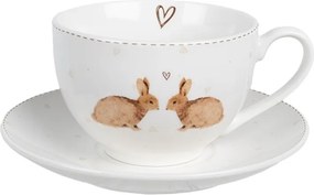 Šálka s tanierikom s zajačikmi a srdiečkami Bunnies in Love - 12*9*6 cm / Ø 14*2 cm / 250 ml