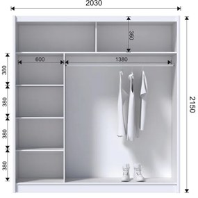 Šatní skriňa so zrkadlom SABRINA 203x215 cm biela