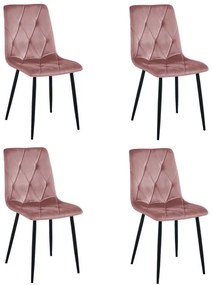 Set štyroch jedálenských stoličiek LIBRA zamatové, ružové / čierne nohy (4 ks)