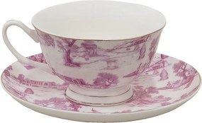 Bielo-ružová porcelánová šálka s tanierikom - Ø 10*6 / Ø 15*2 cm / 250 ml