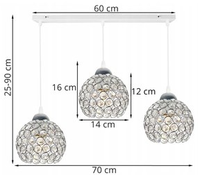 Závesné svietidlo CRYSTAL, 3x strieborné krištáľové tienidlo, (chrómové uchytenie), W