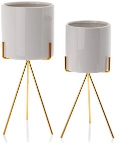 KERAMICKÝ KVETINÁČ SO STOJANOM EMMA SMOOTH 28X13 CM BIELA