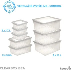 Keeeper Sada úložných boxov s vekom BEA Clearbox (3 x 1,7L, 2 x 5,5L, 3 x 18L), 39 x 33,5 x 25 cm