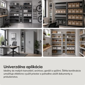 Úzky kovový archivačný regál na dokumenty sivý, 250x1950x600 mm: TIM