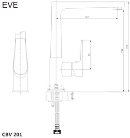 Mereo Mereo, Drezová stojanková batéria, Eve, s plochým ramienkom nad pákou, výška273 mm, chróm, MER-CBV201