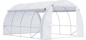 Outsunny Poly Túnel Skleník 4 x 3 x 2 m – Vstupný skleník s rolovacími krytmi, Poly Túnel Skleník s UV ochranou, Oceľový rám, Biela | Aosom