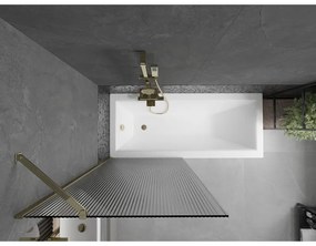 Mexen Next, vaňová zástena 1-krídlová 80 x 150 cm, fixné krídlo, 6 mm sklo s pruhmi, zlatý lesklý profil, 895-080-000-00-09-50