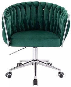 LuxuryForm DESIGN Stolička NORDEN VELUR na striebornej podstave s kolieskami - zelená