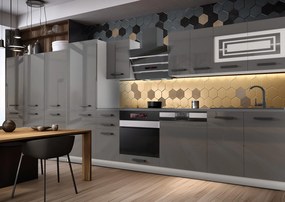 Kuchynská linka Belini Premium Full Version 300 cm šedý lesk s pracovnou doskou CINDY