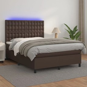 Boxspring posteľ s matracom a LED hnedá 140x190 cm umelá koža 3135942