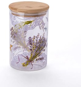 Sklenená dóza s bambusovým vekom LEVANDUĽA 840 ml